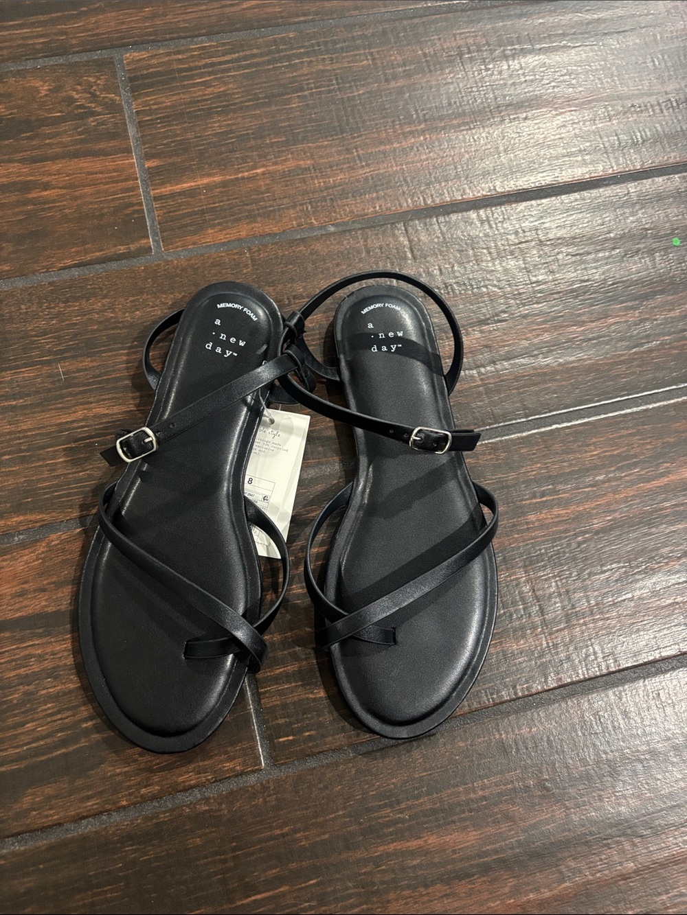 a new day Black Minimal Strappy Slingback Sandals